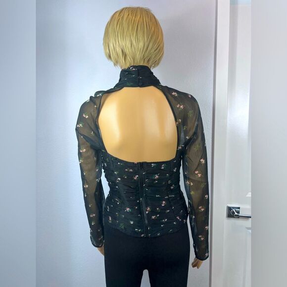 ASOS DESIGN floral high neck top with cut out neck Black Size 6 - Picture 6 of 9